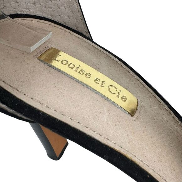 Louise Et Cie Olivia Peep-Toe High Heel Bootie 9 Black Suede Gold Evening Office - Picture 13 of 15